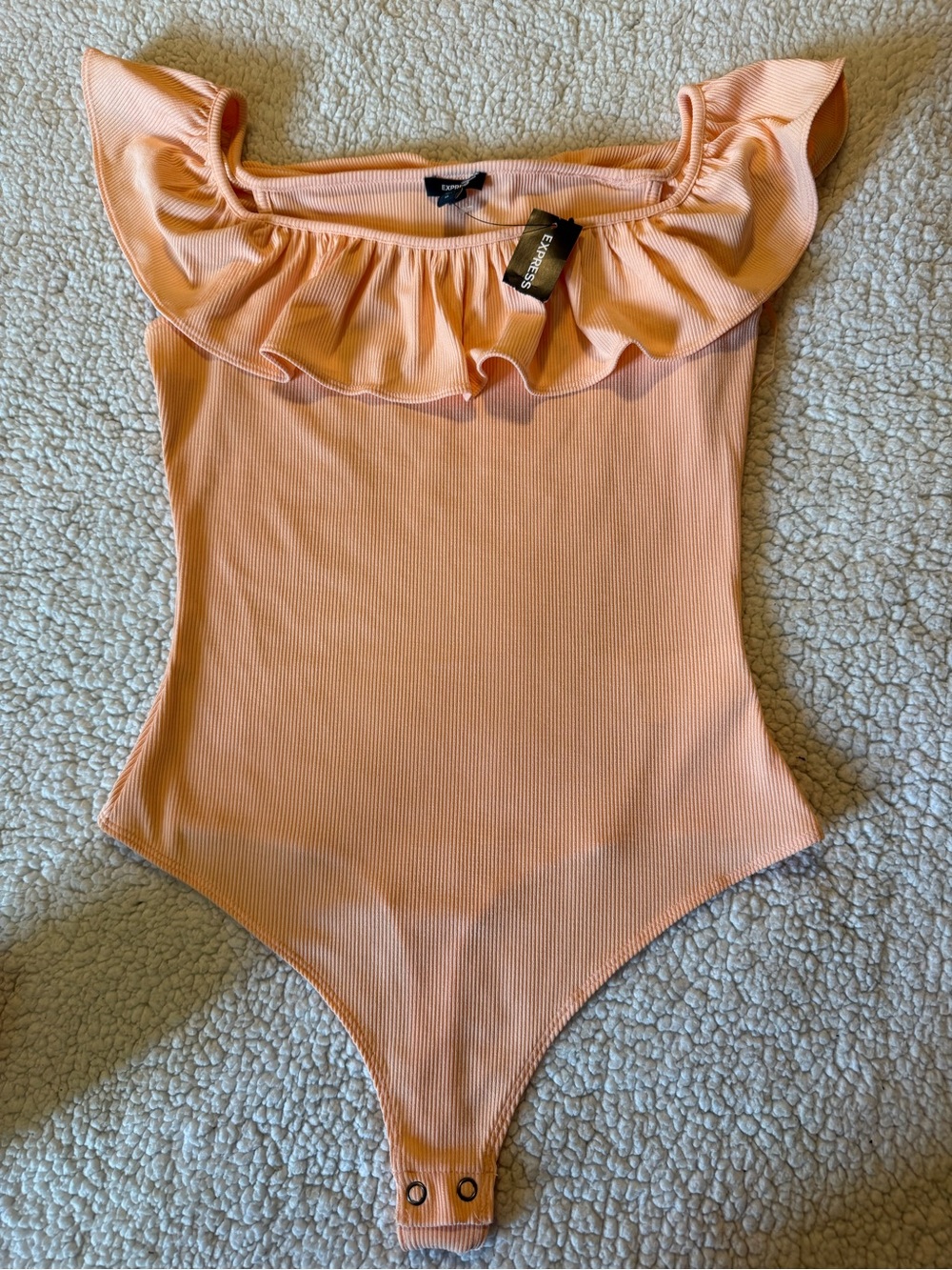 Express Kids Peach Ruffle-Front One Piece Bodysuit